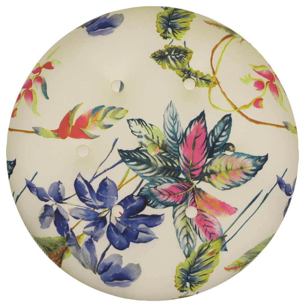 Yolanda 24" Upholstered Round Accent Ottoman, Tropical Floral Beige
