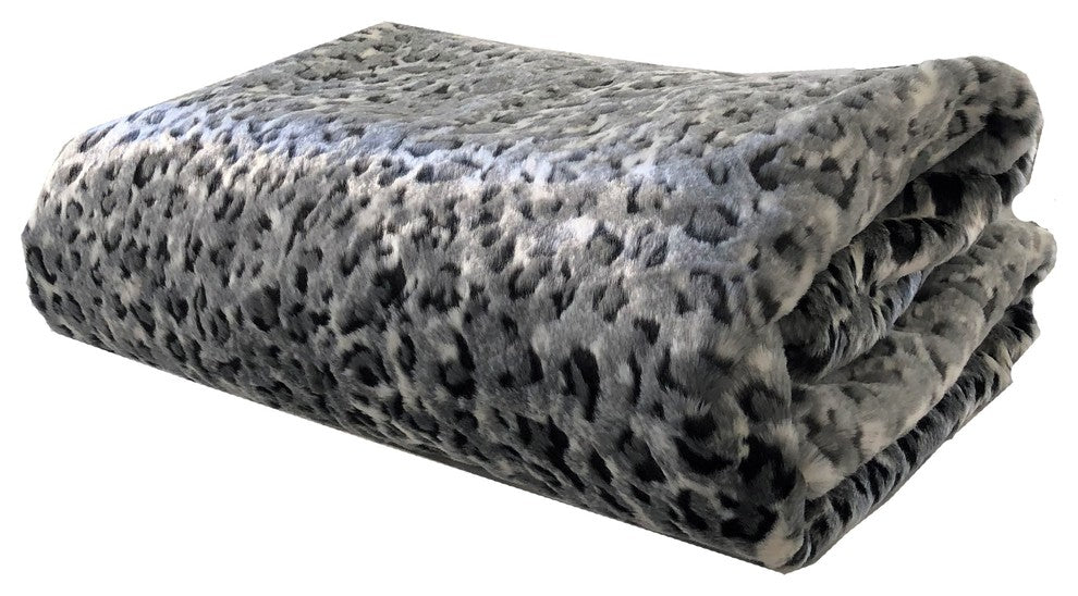 Snow Leopard Faux Fur Gray Luxury Throw
