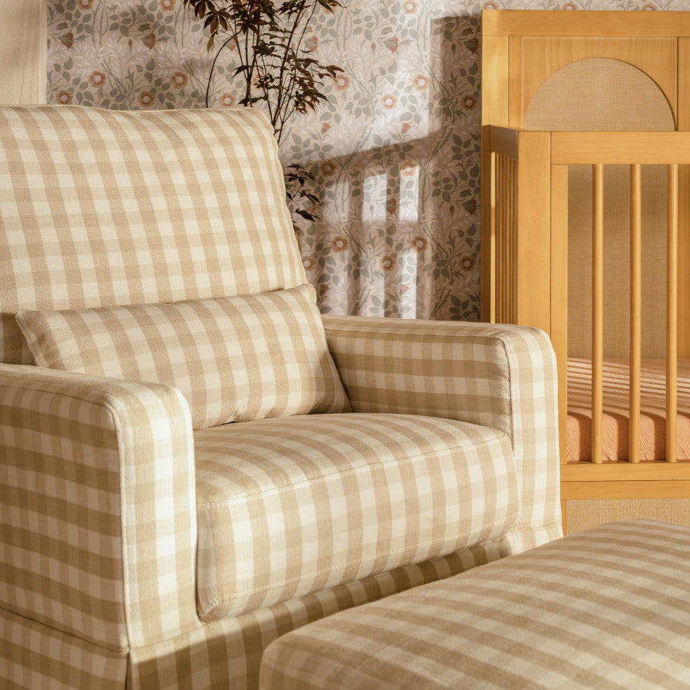 Crawford Pillowback Comfort Swivel Glider, Tan Gingham