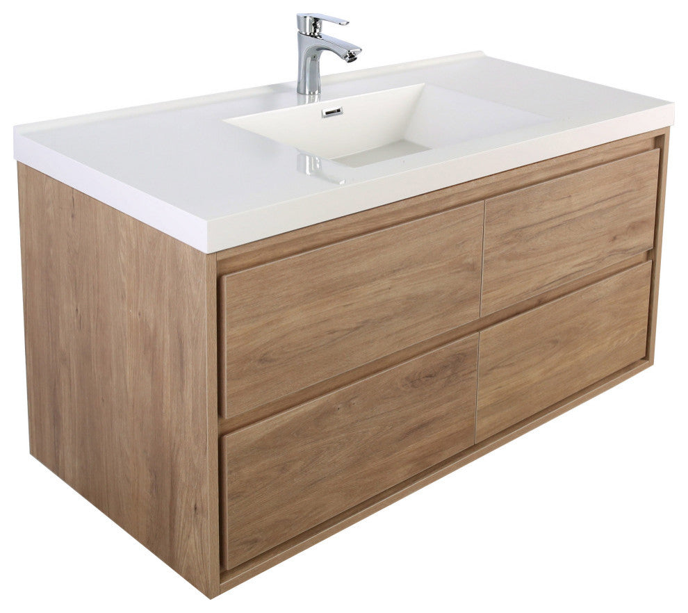 MOM 60" Wall Mounted Vanity With 4 Drawers and Acrylic Single Sink, Teak Oak