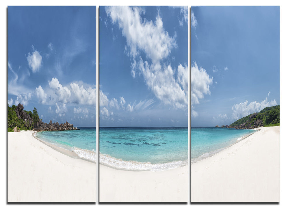 "Majestic Seychelles Beach Panorama" Metal Wall Art, 3 Panels, 36"x28"