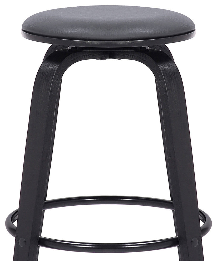 Harbor Swivel Stool Faux Leather and Wood Veneer Frame, Gray, Bar Height