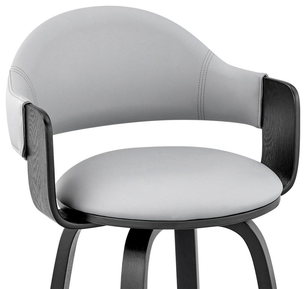 26" Rich Gray Faux Leather Walnut Wood Bar Stool