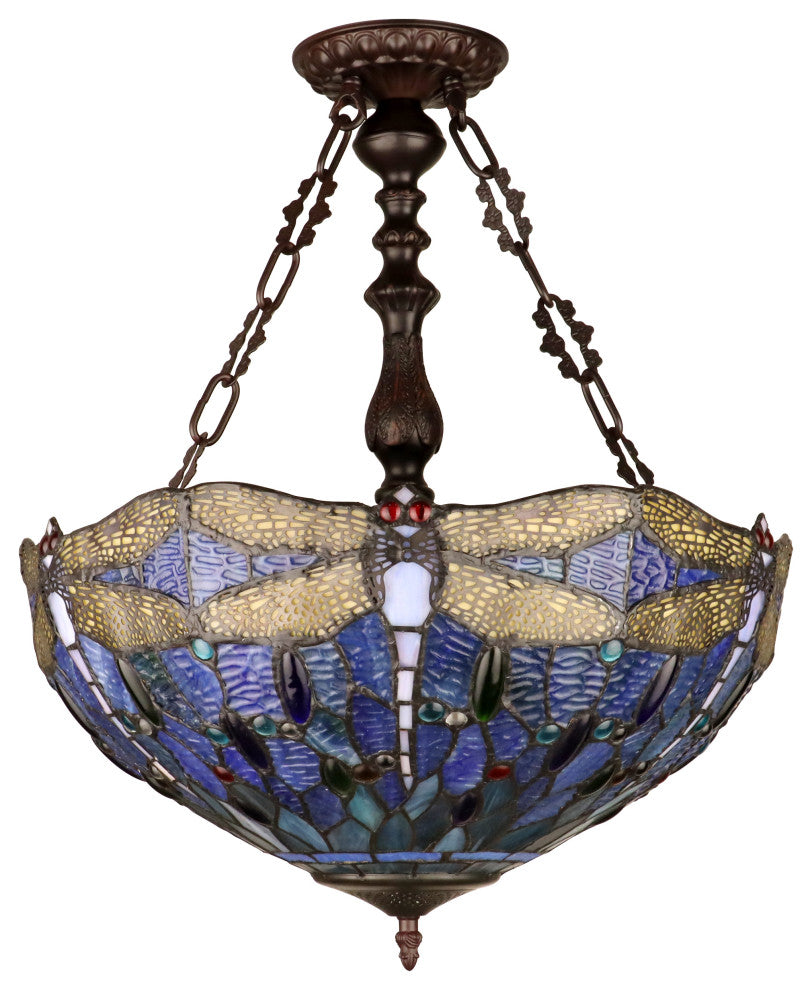 Sunniva Dragonfly Tiffany 3-Light Ceiling Pendant 18" Shade