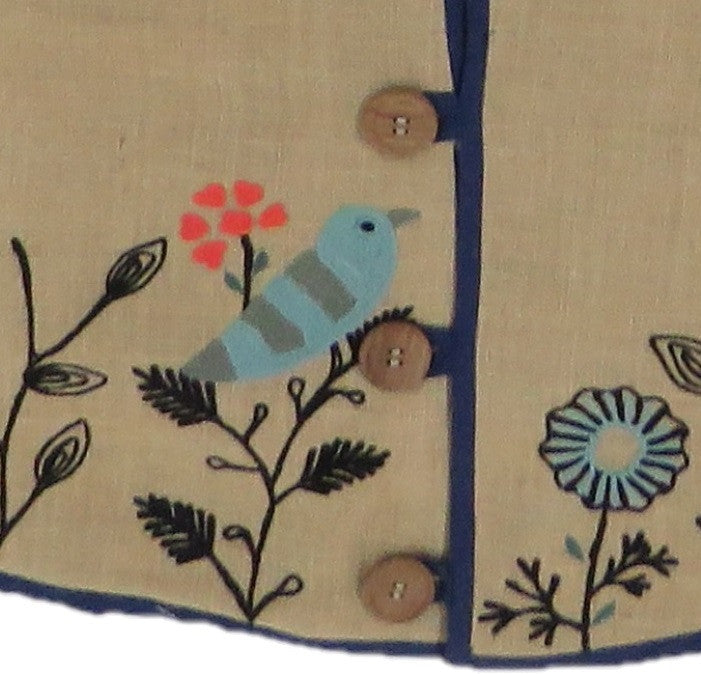 Handmade Christmas Tree Skirt in Jute, Embroidered Forest Scene, 60"