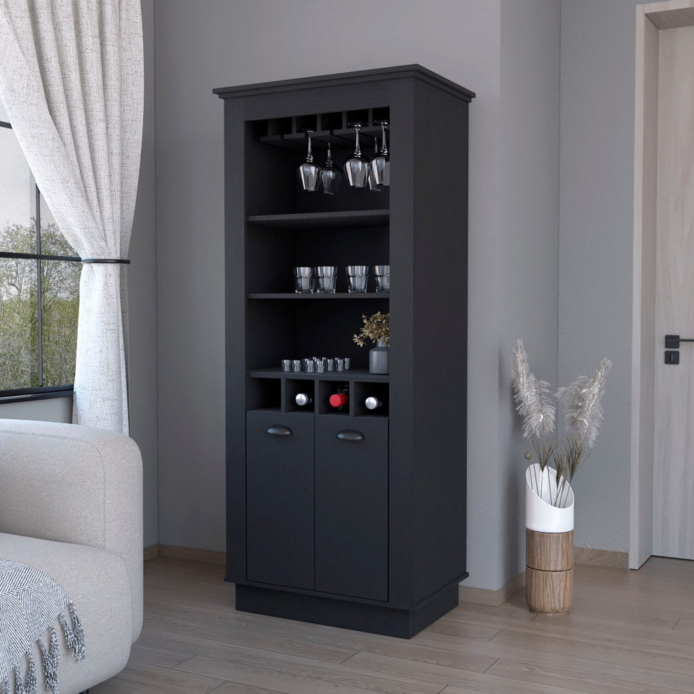 Hampton Bar Cabinet with 4-Built In Wine Rack, Glass Holder and Storage Cabinet