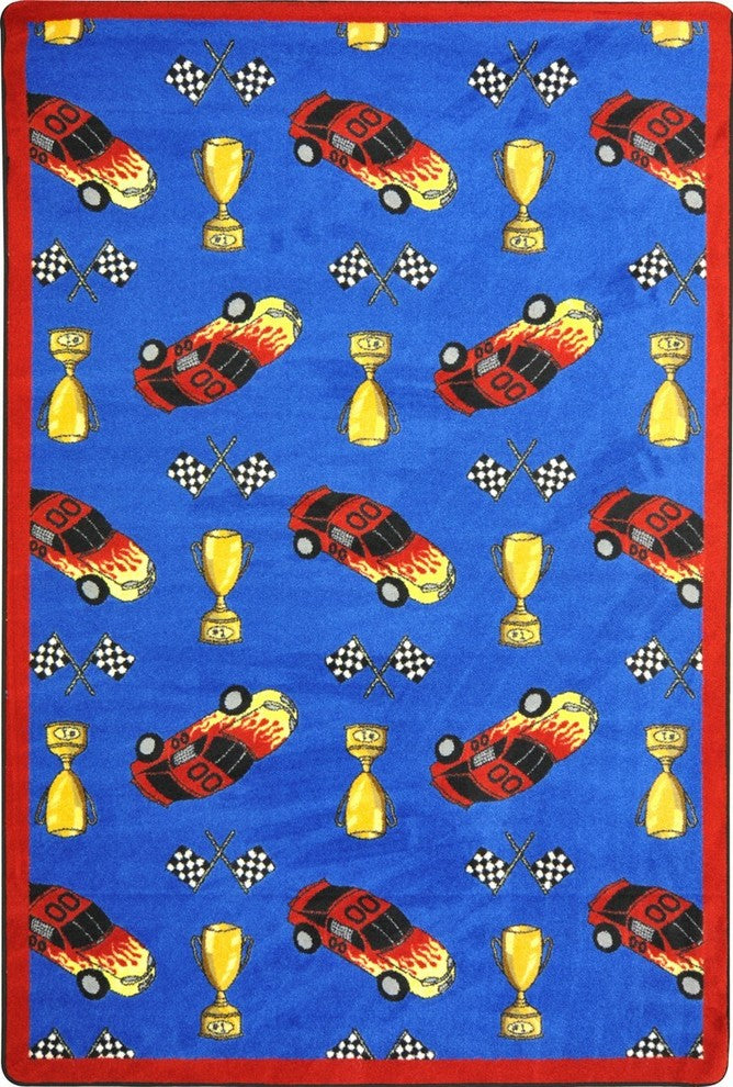 Playful Patterns Rug, Start Your Engines, 3'10"x5'4", Blue