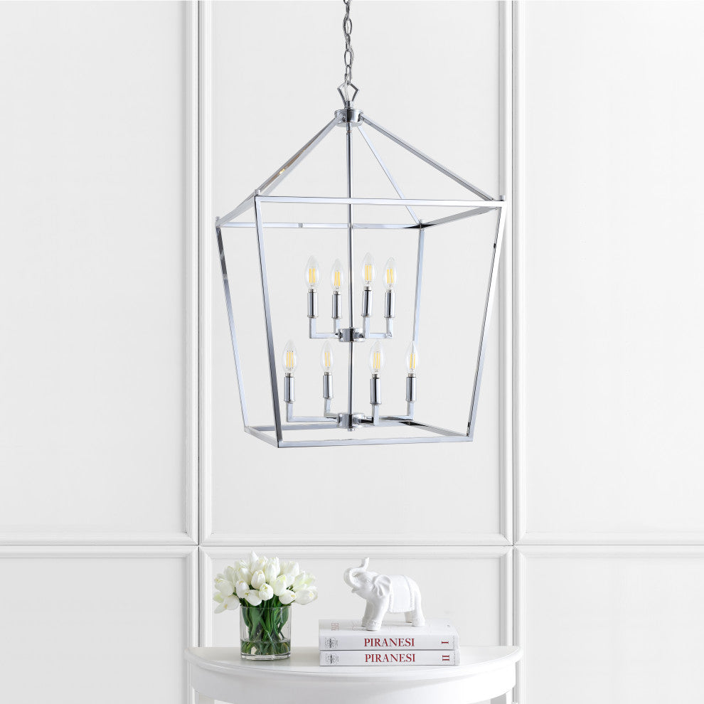 Pagoda Lantern Metal LED Pendant, Chrome, Width: 20"