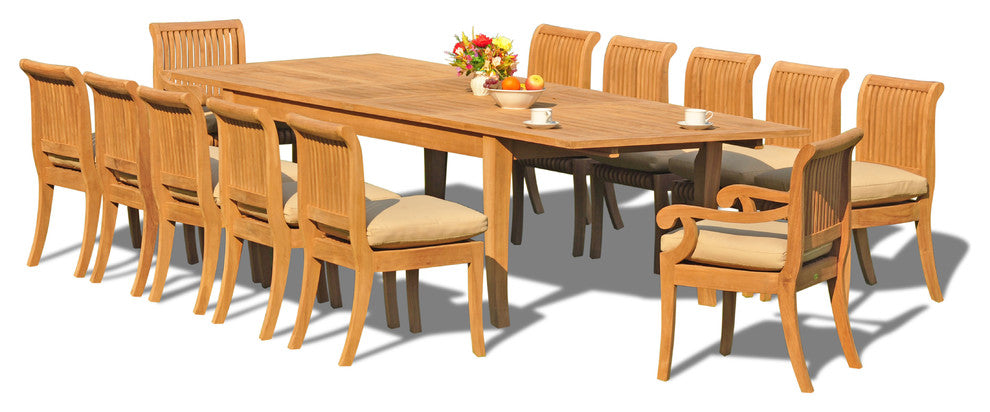 13-Piece Set, 122" X-Large Rect Table, 12 Giva Chairs, Sunbrella Cushion, Cocoa