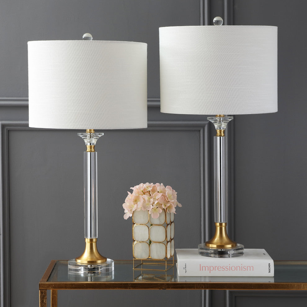Mark Crystal and Metal LED Table Lamp, Clear and Brass Gold, Set of 2, 28"