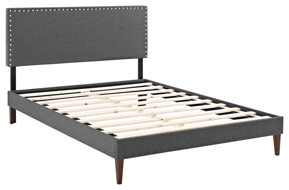 Modway Phoebe Queen Fabric Platform Bed With Squared Tapered Legs, Gray