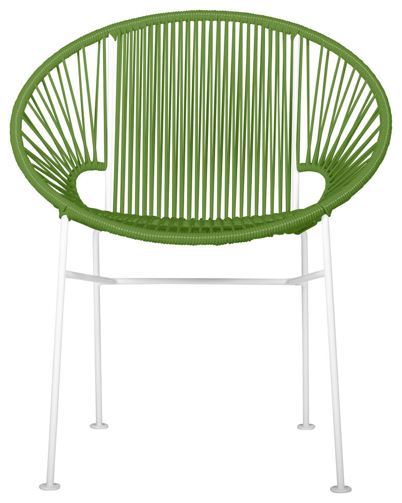 Concha Indoor/Outdoor Handmade Dining Chair, Cactus Weave, White Frame