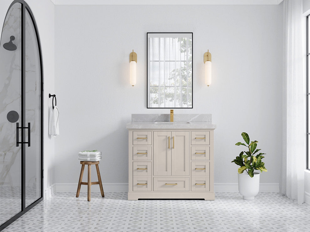 Boston 42" Single Sink Bath Vanity in Fine Grain 2" Pearl Gray