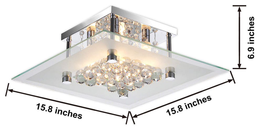 Lucia Square Chrome and Crystal Flush Mount 4-light Chandelier