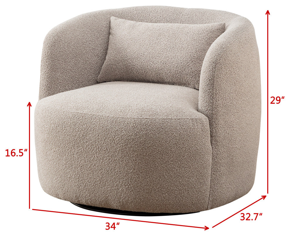 34" Wide Boucle Upholstered Swivel Armchair, Taupe