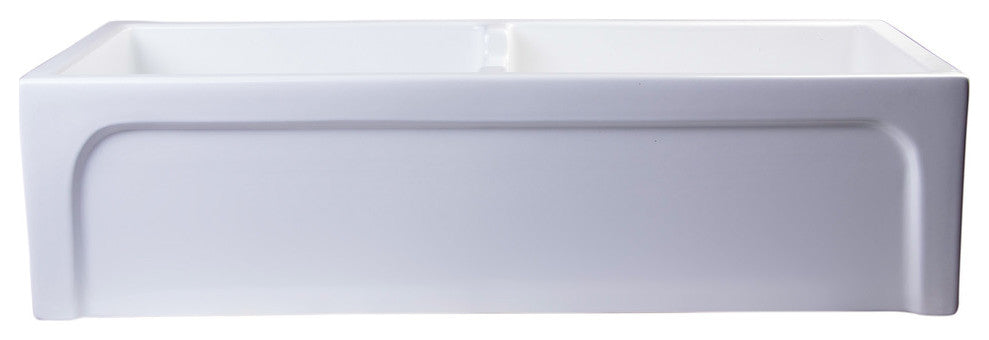 39" White Arched Apron Thick Wall Fireclay Double Bowl Farm Sink