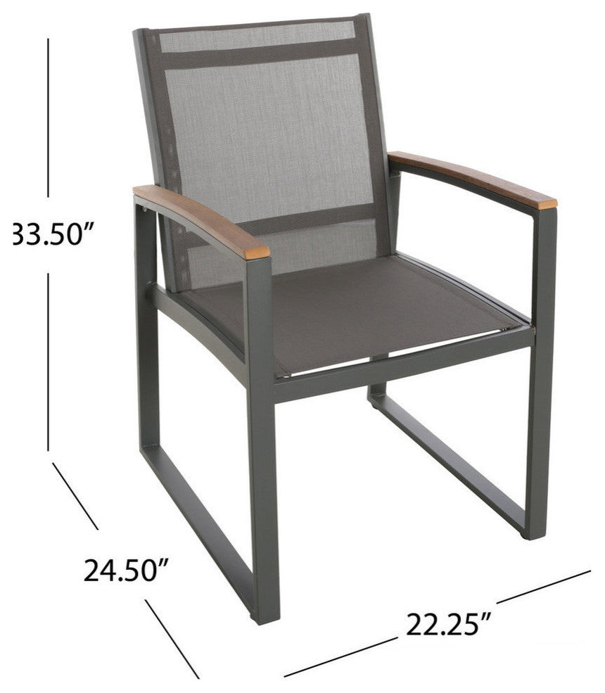 Aubrey Outdoor Aluminum Dining Chairs with Faux Wood Accents, Gray, Set of 2