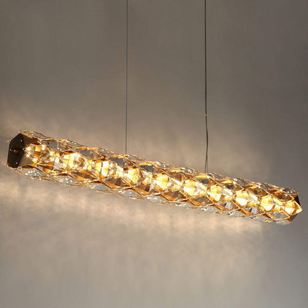 LNC Viniculture 1-Light 36" Modern Crystal Linear LED Island Light, Brass