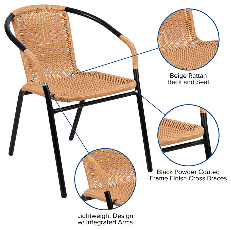 2 Pack Rattan Indoor-Outdoor Stack Chair, Beige