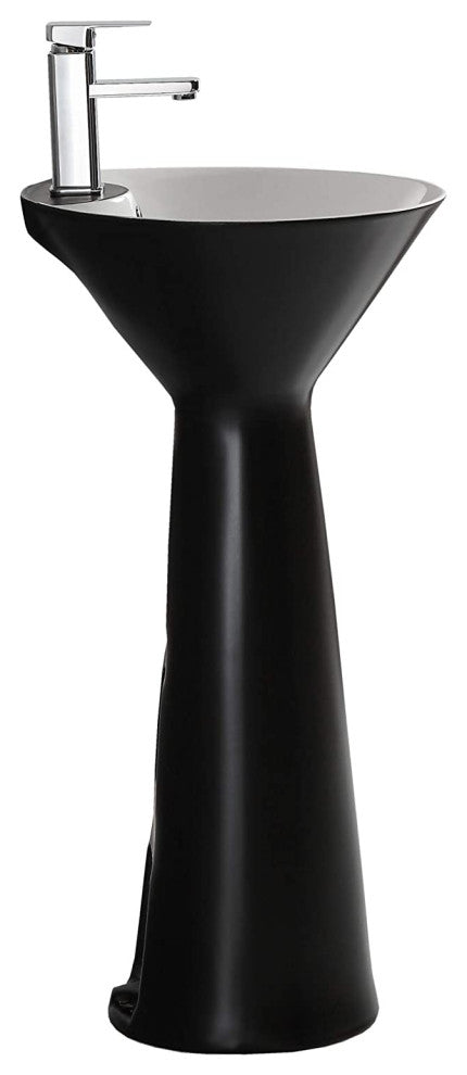 Elegant One-Piece Pyramid Pedestal Sink, Vitreous China, Black