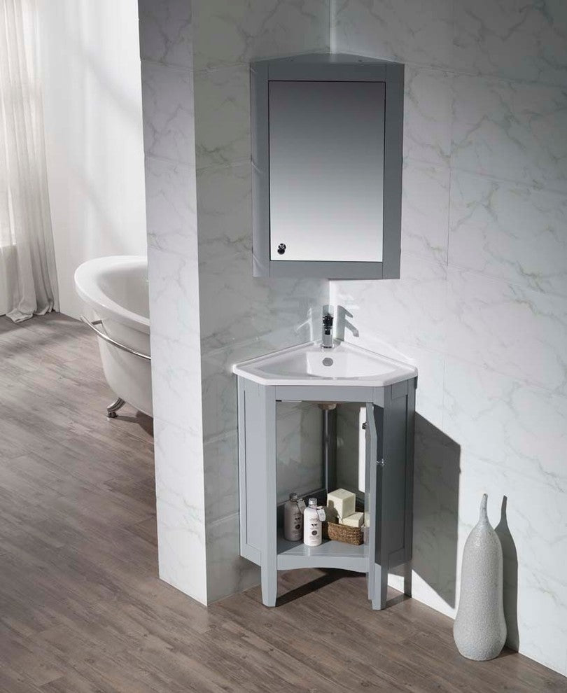 Monte 25" Corner Bathroom Vanity With Medicine Cabinet, Gray