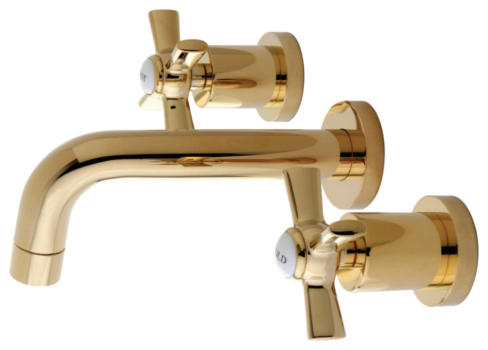 Kingston Brass Two-Handle Wall Mount Bathroom Faucet, Polished Brass