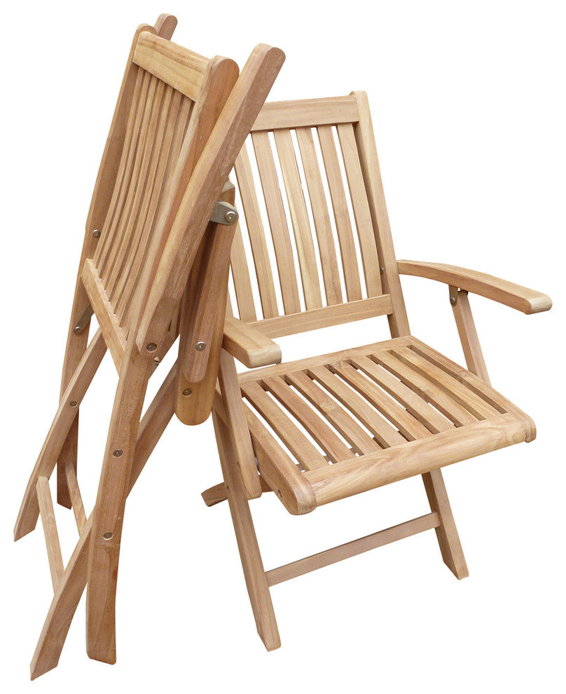 Seven Seas Teak Folding Outdoor Patio Arm Chair, Set of 2