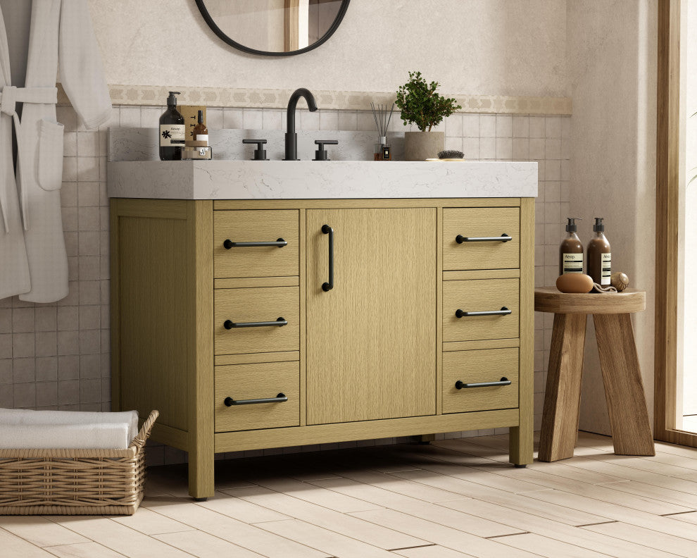 Home Living 42" Single Bathroom Vanity, Honey Brown With Backsplash