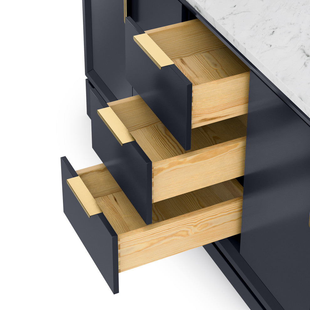 Elizabeth 72" Double Sink Carrara White Marble Vanity, Monarch Blue