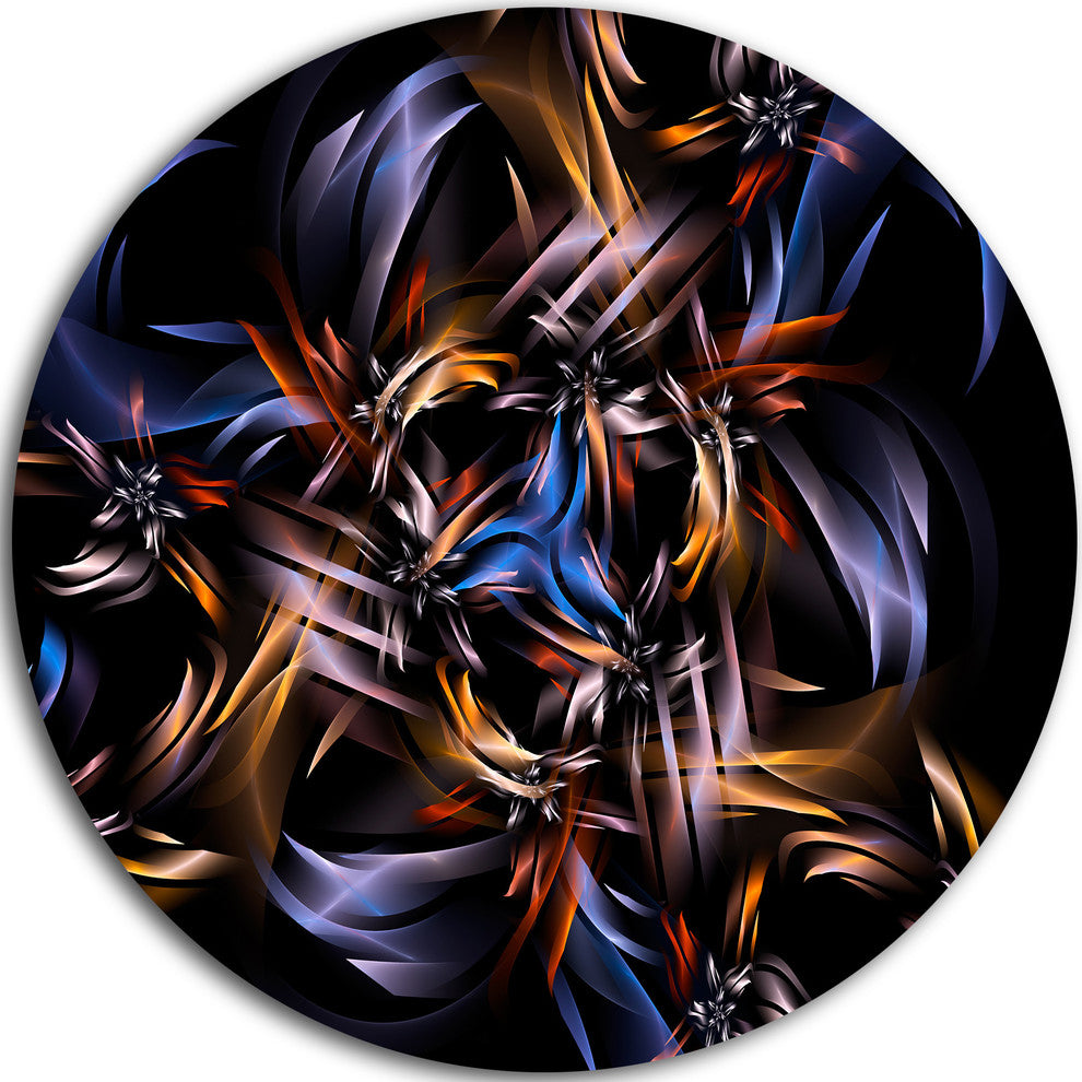 Blue Fractal Light Art In Dark, Abstract Abstract Round Wall Art, 11"