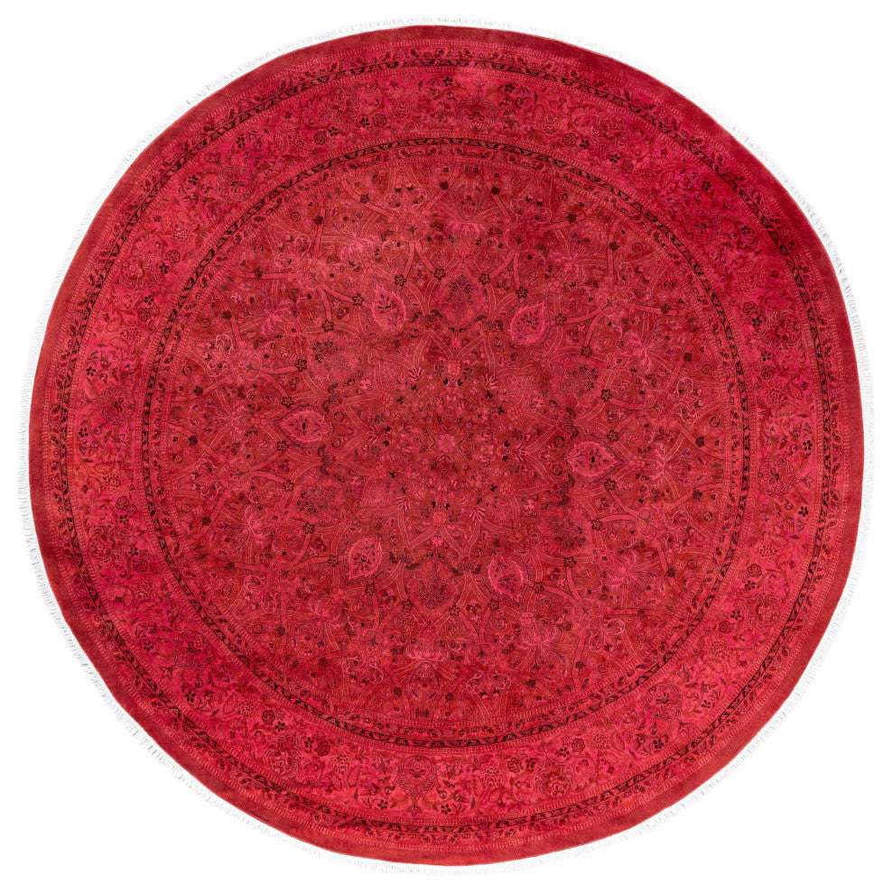 Overdyed One-of-a-Kind Hand-Knotted Area Rug Pink, 8' 1" x 8' 1"