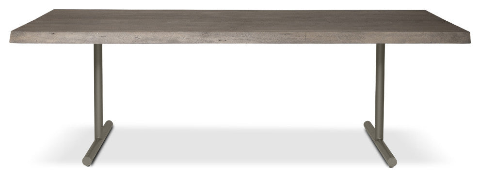 Brooks Dining Table, T Base, 40"x79", Sandblasted Grey Top, Pewter Base