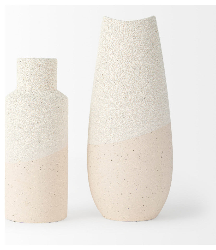 Salar Cream Gourd Style Crackled Ceramic Vase, 11"