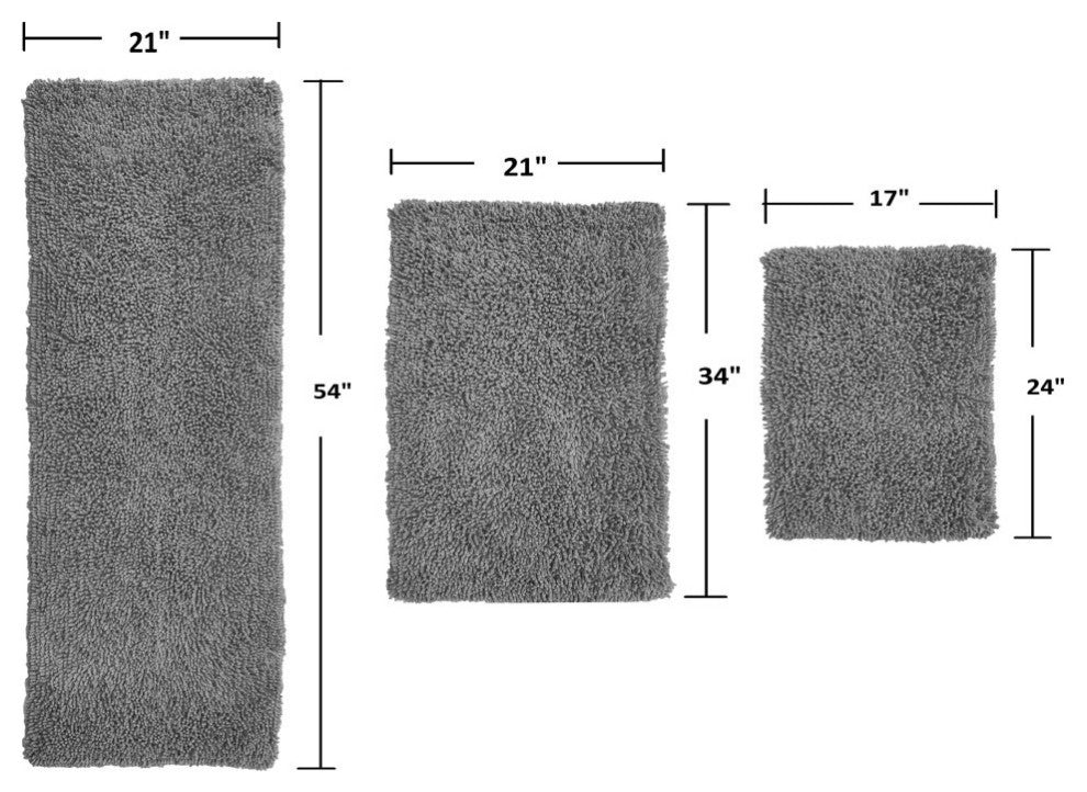 Fantasia Bath Rug Bath Rugs Set, 3-Piece Set With Runner, Gray