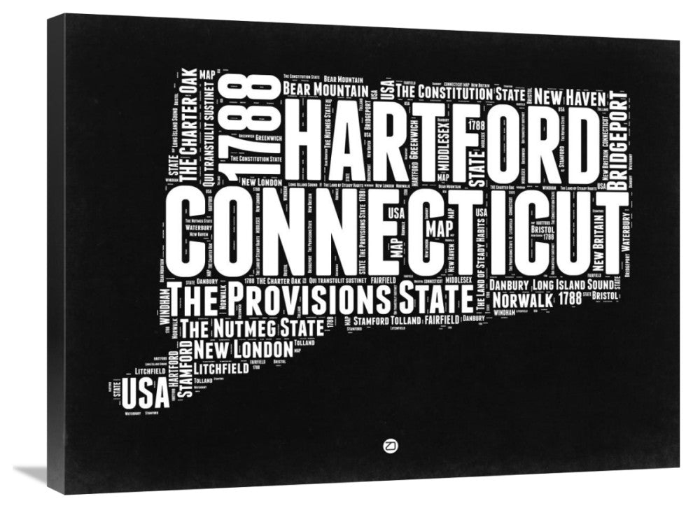 "Connecticut Black and White Map" Fine Art Print