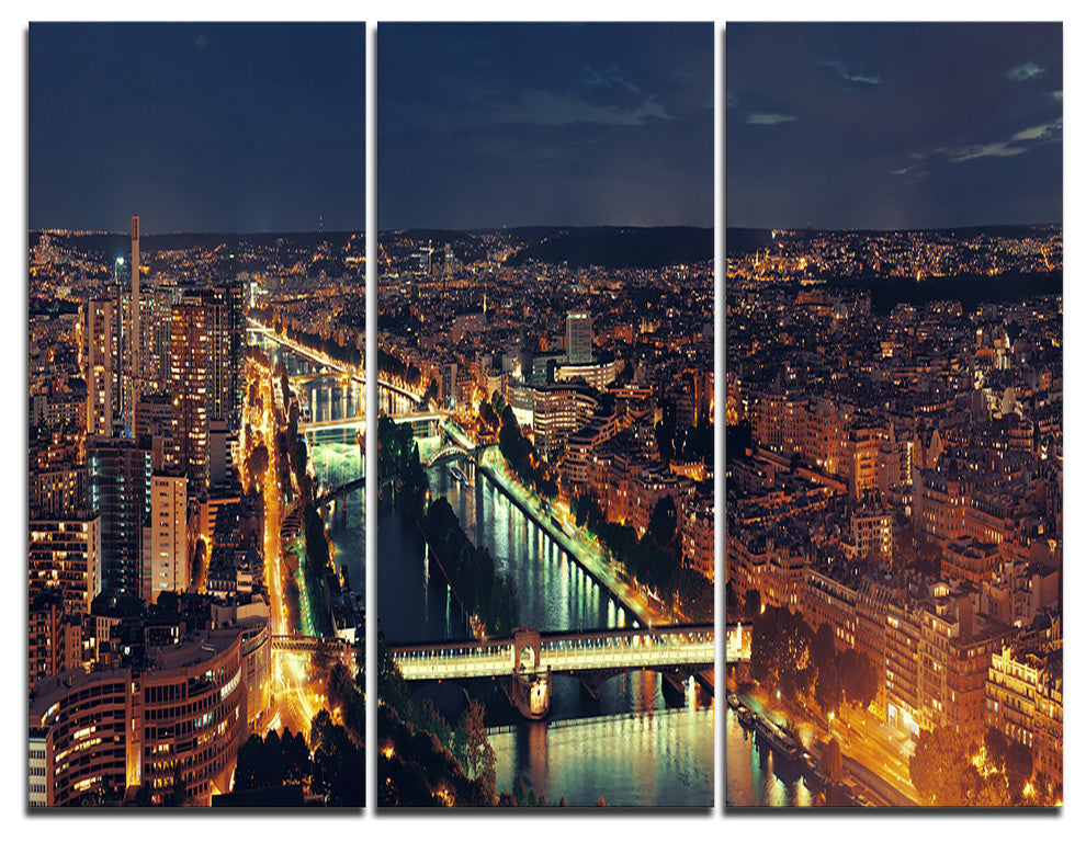 "Paris City Night Skyline" Photo Canvas Art Print, 3 Panels, 36"x28"