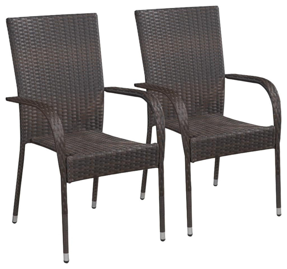 Vidaxl Stackable Outdoor Chairs, Set of 2, Poly Rattan Brown