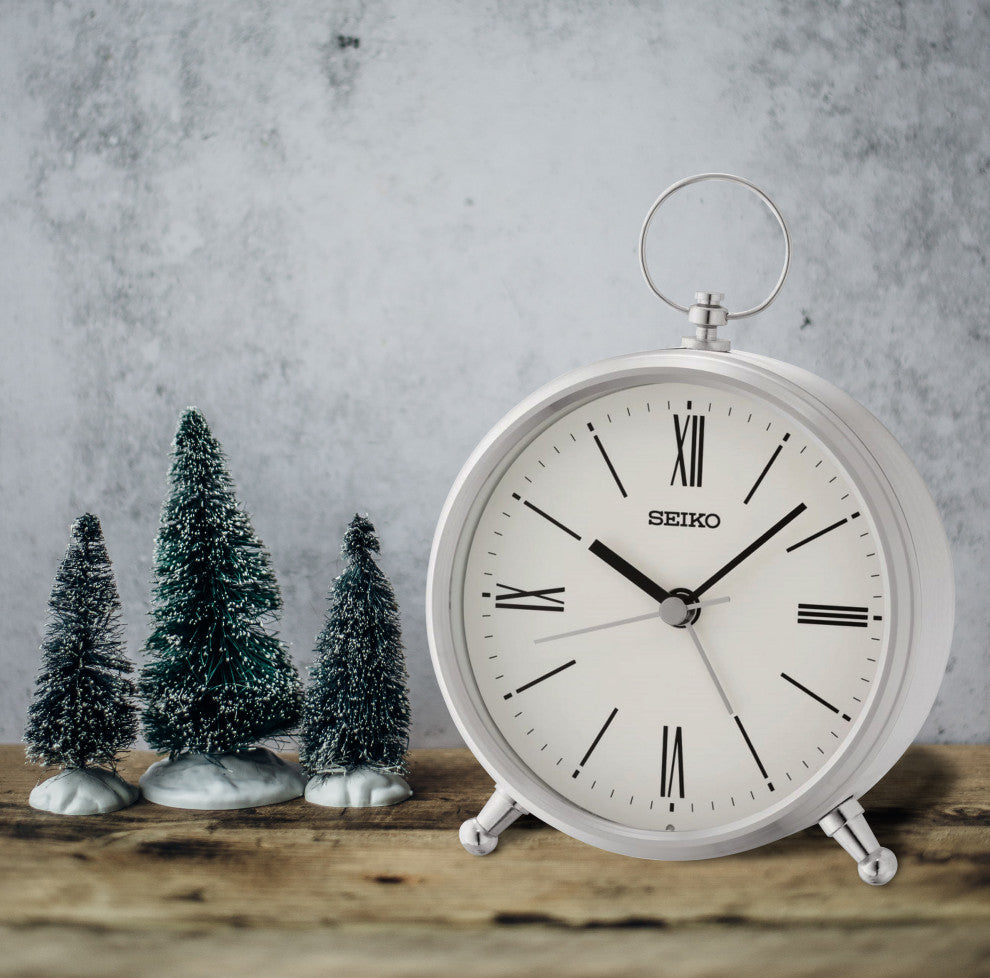 5" Ming Bedside Alarm, Silver and Black, Silver