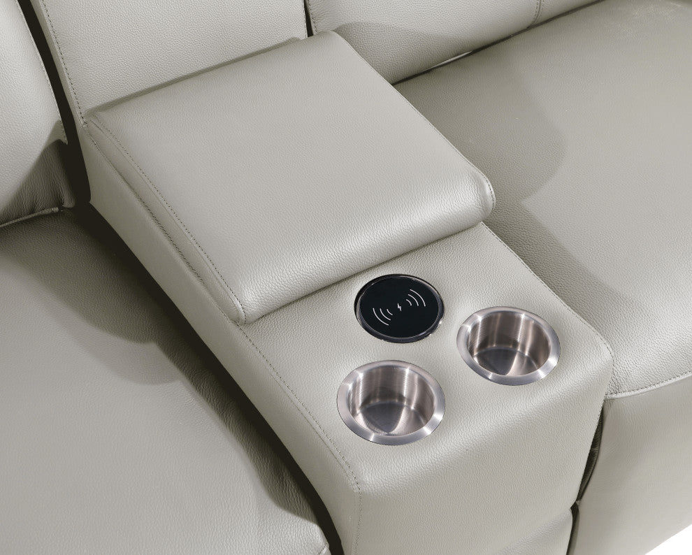 Niccolo Italian Leather 7-Piece L-Shaped Power Reclining Sectional, Light Gray