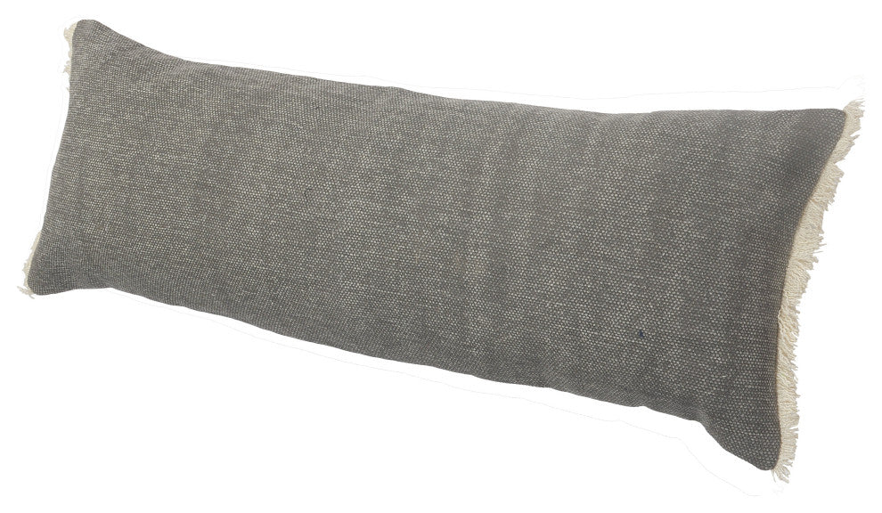 Charcoal Gray Solid Fringed Throw Pillow, 14" X 36"