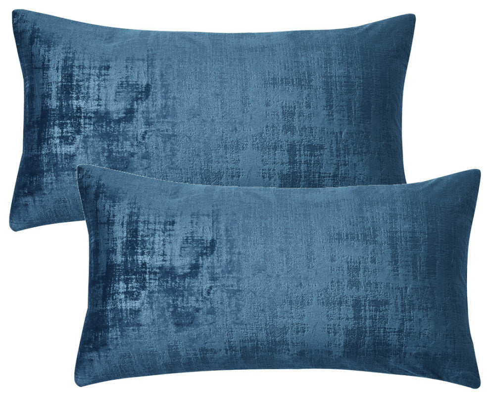 Velvet 2 Piece Lumbar Pillow Cover Set, Majolica Blue, 2 Piece, 14"x26"