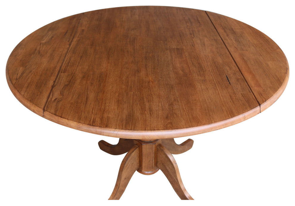 42" Round Dual Drop Leaf Pedestal Table, Distressed Oak