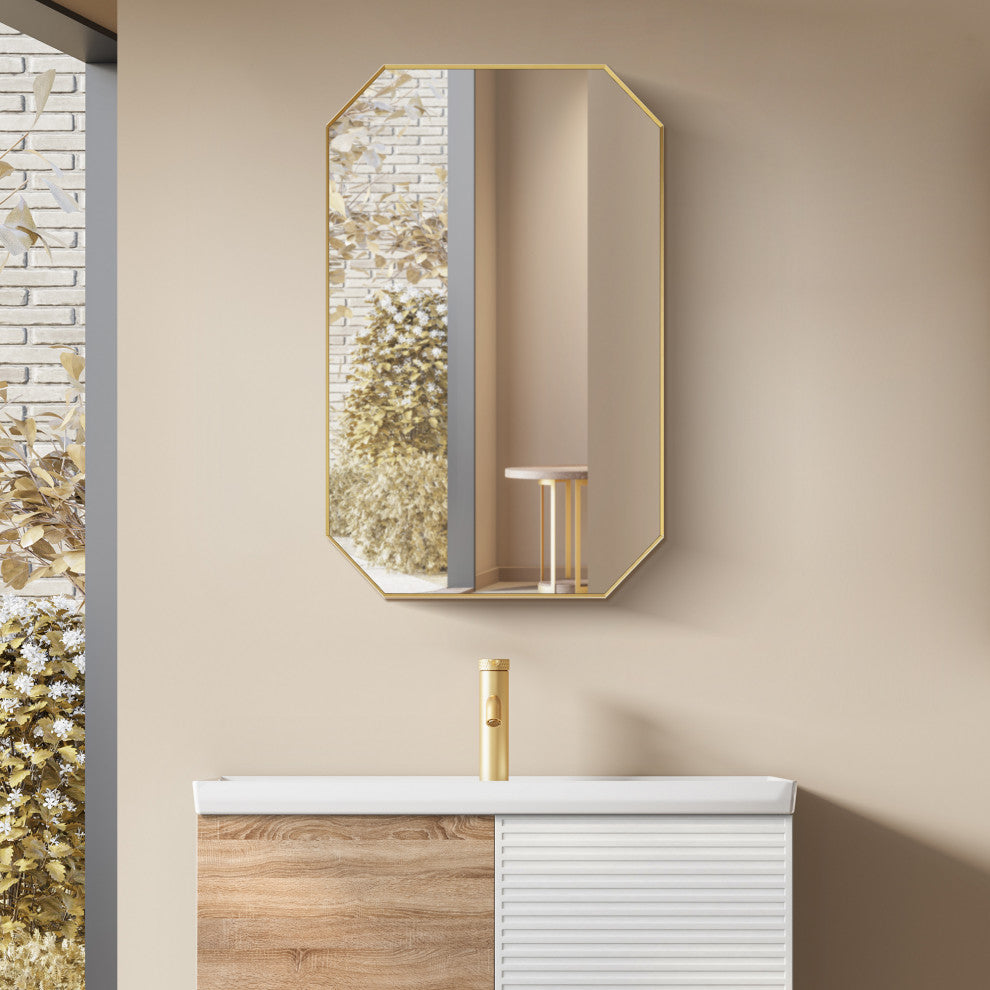 Allure Octagon Framed Bathroom Wall Mirror, Brushed Gold, 24"