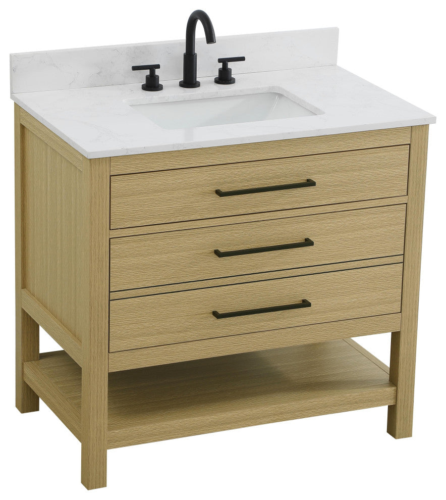 Home Living 36" Single Bathroom Vanity, Honey Brown With Backsplash