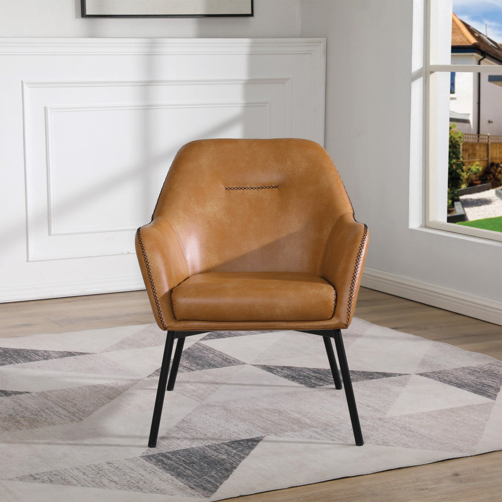 Brooks Accent Chair, Sand Faux Leather With Black Stitch and Black Legs