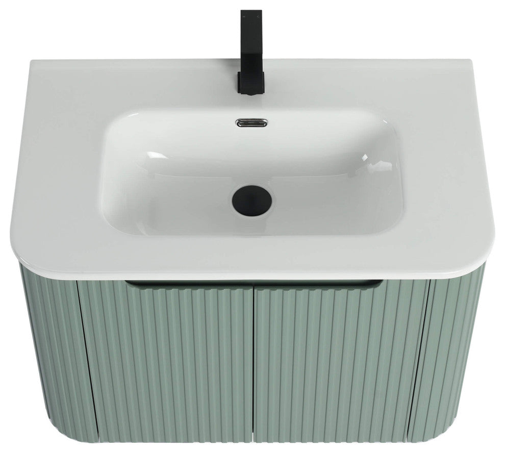 Caskvalley Bath Vanity, Straight Fluted Design Sink Included, Mint Green, 30"