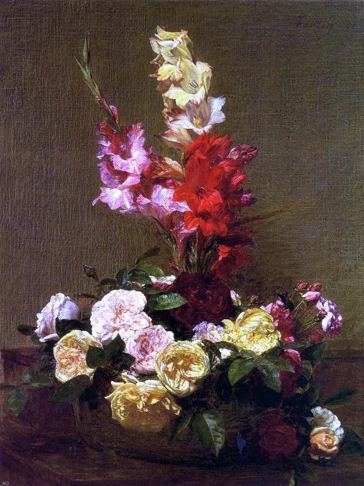 Henri FantinLatour Gladiolas and Roses Premium Canvas Print
