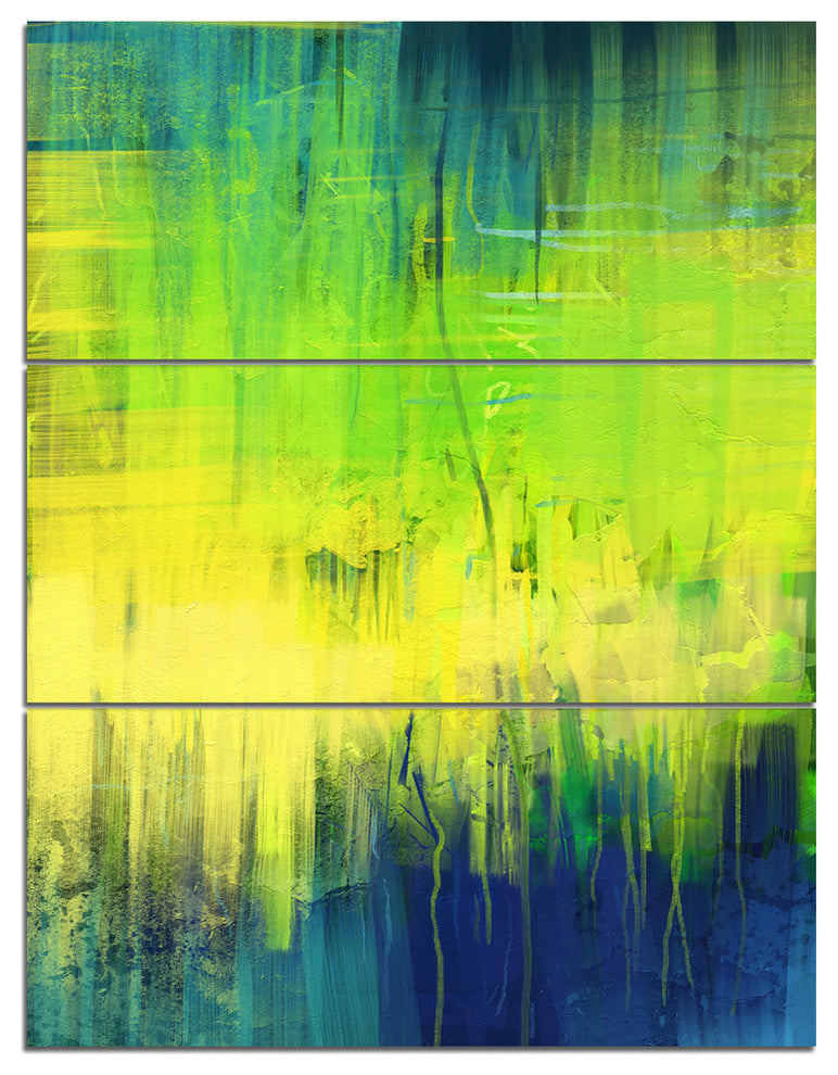 "Green Blue Fusion" Glossy Metal Wall Art, 3 Panels, 28"x36"