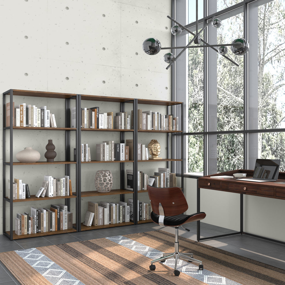 Ralston Solid Acacia Wood Bookcase, Rustic Natural Aged Brown