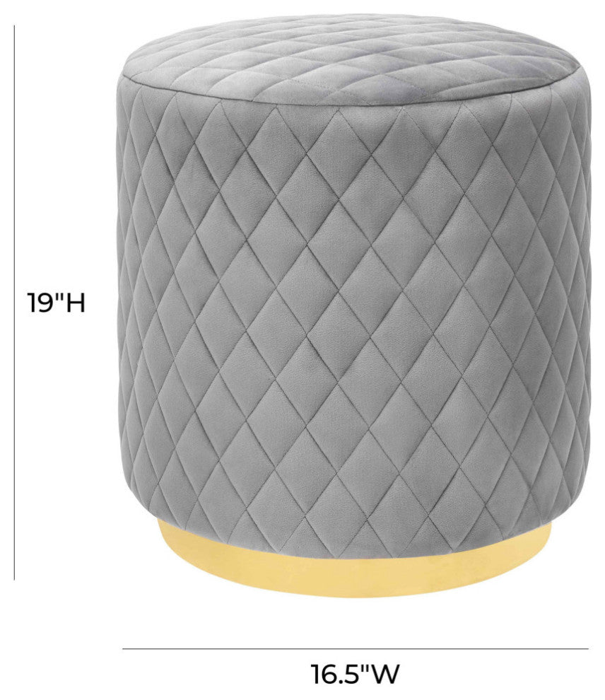 Abir Grey Velvet Ottoman - Grey